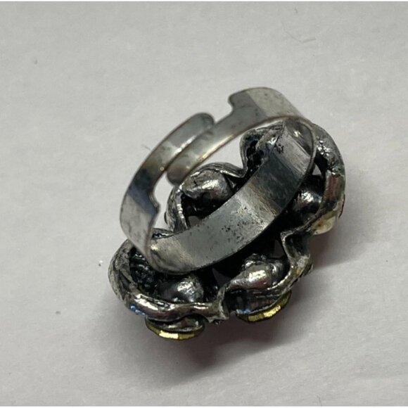 Vintage Style Topaz Rhinestone Statement Ring Adjustable Fit Silver Tone Cluster - Picture 7 of 7